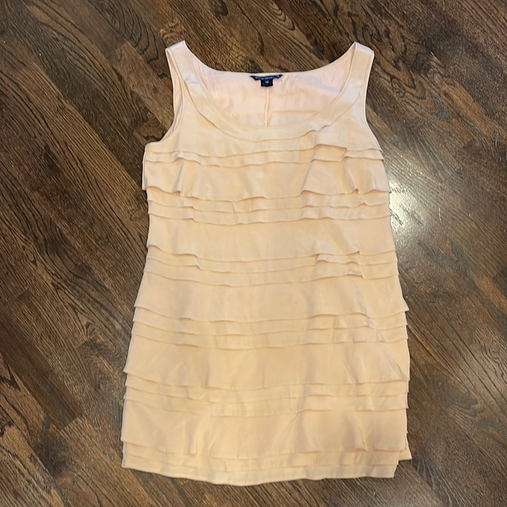 French connection Ruffle tired cocktail dress. Light blush pink/cream 12